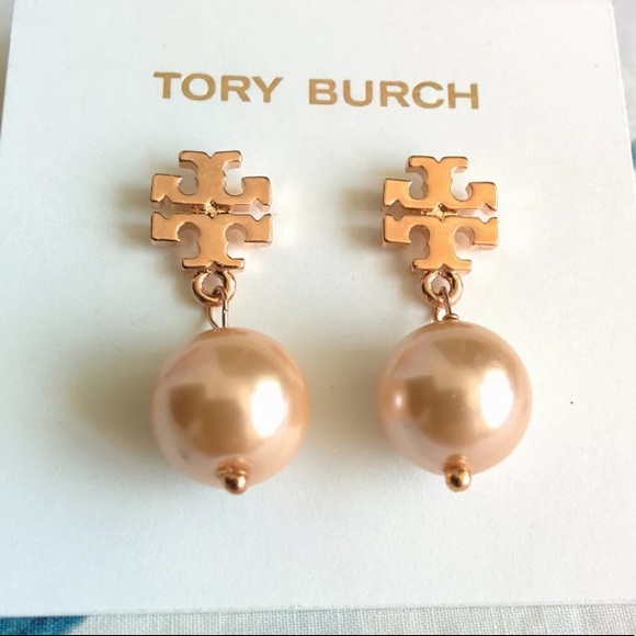 New Tory Burch Pearl Drop Earrings Rose Gold CCO - Picture 2 of 5